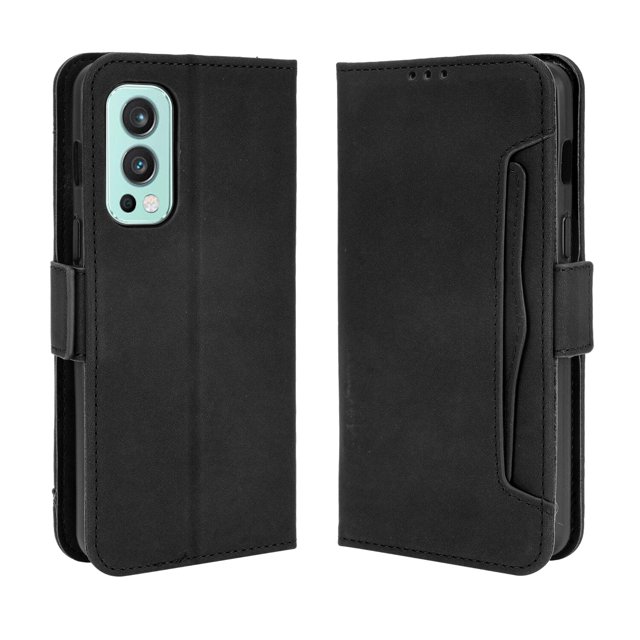 Case for OnePlus Nord 2 5G Cover Adjustable Detachable Card Holder Magnetic closure Leather Wallet Case - Black