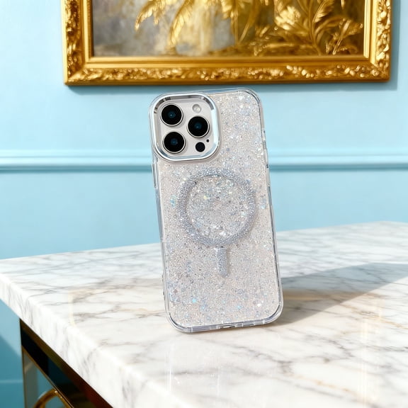 For iPhone 12 Pro / 12 6.1" Phone Case,Compatible with Wireless Charging,Bling Glitter Sequins Back Design,Dazzling Cute Cover,Shockproof Ultra Slim Anti-fall Drop Protection,Rugged Phone Case,White