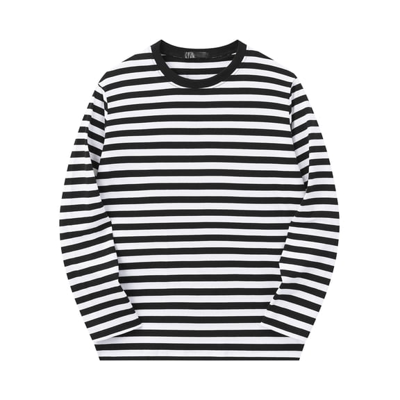 DARING DIVA Men's Striped Sweatshirts Stripes Long Sleeve Casual T-Shirt S Black White