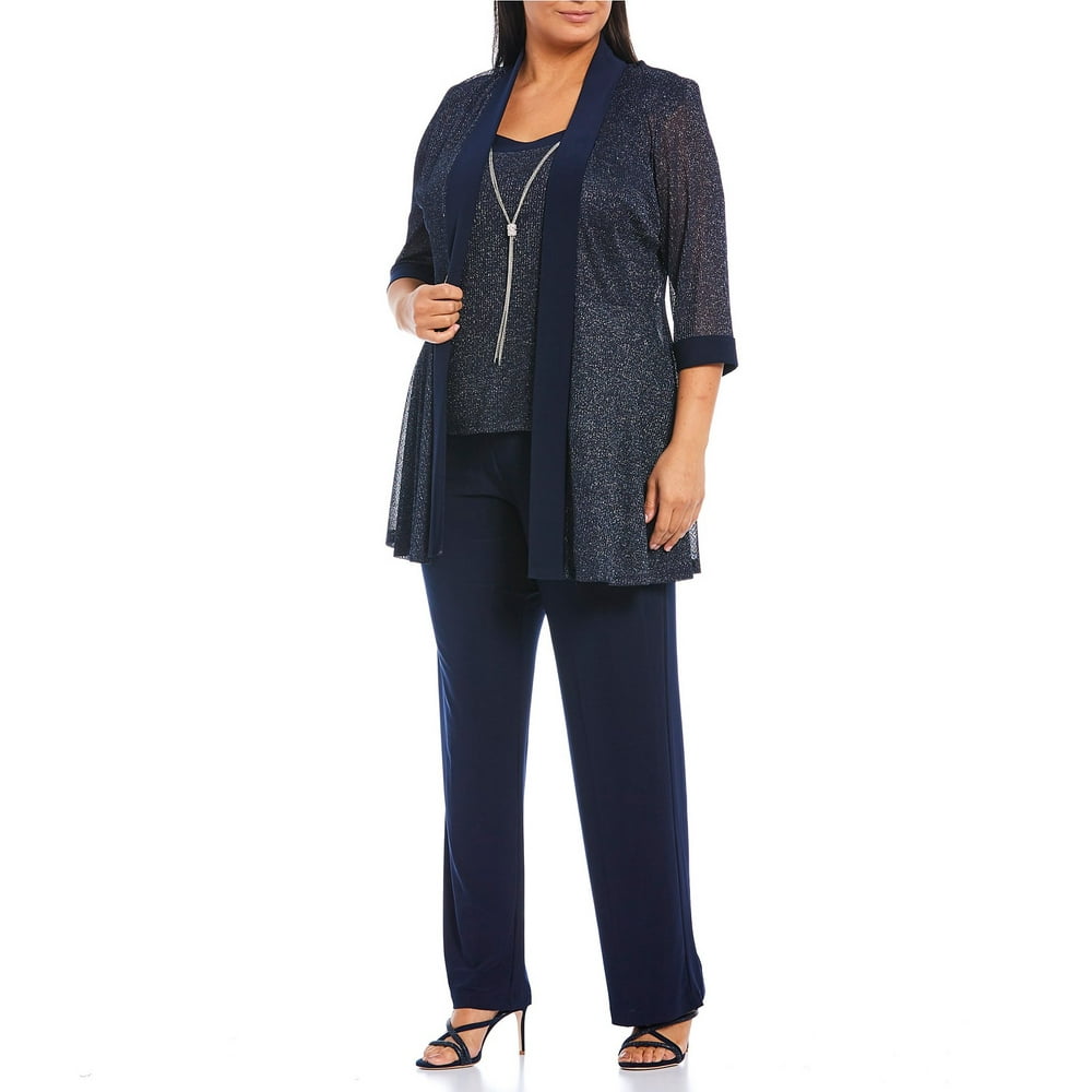 R&M Richards - R&M Richards Plus size Women's Metallic Ribbed Knit 2-Piece Pant Set- Mother of