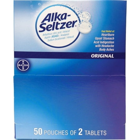 Pfizer Alka-Seltzer Original Antacid Tablets - For Heartburn, Upset Stomach, Acid Indigestion, Headache, Pain, Body Ache - 100 /