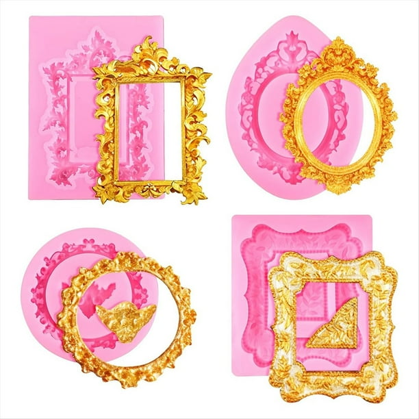 4 Moldes de Silicona para Marcos de Fotos, Moldes de Arcilla de Secado Al Aire Estilo , Mini Moldes de Silicona para Cupcakes.