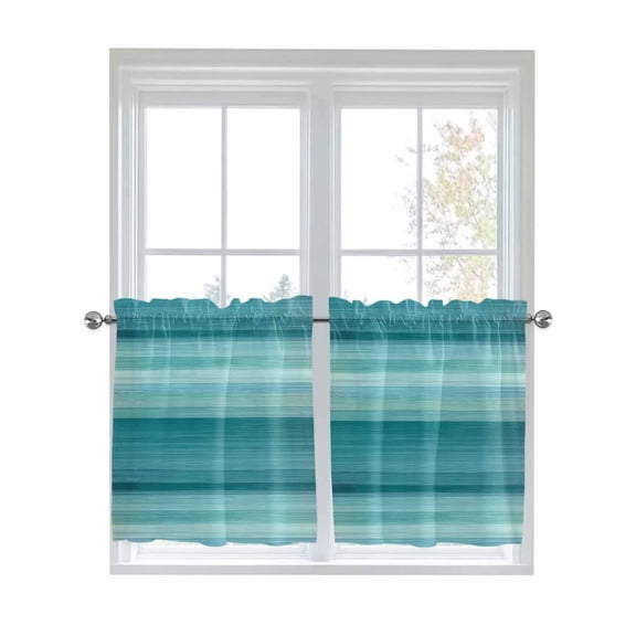 Half Window Curtain 36 Inches Long, Teal Turquoise Aqua Ombre Window Treatment Curtain Drapes, Contemporary Abstract Lines Small Tier Curtains for Bathroom Over Sink, 27.5"x36", 2 Panels