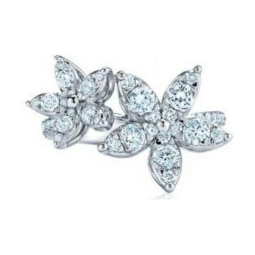 Jewellery Craft 0.75ct Round Flower Ring With Diamond Wedding 14k White Gold Gift For Women
