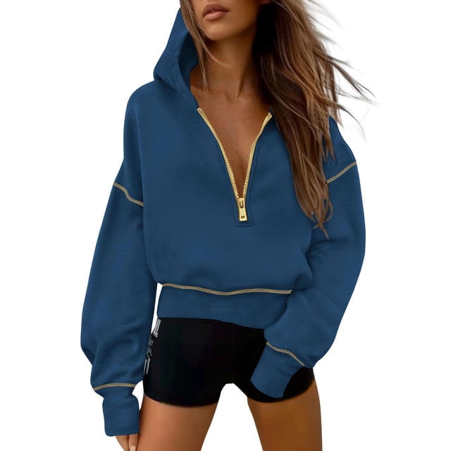 Sudadera con Capucha para Mujer PRETTYGARDEN Media Cremallera Crop M