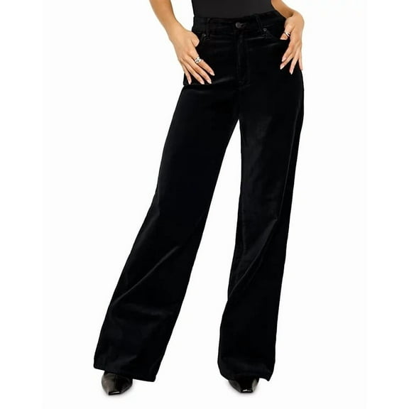 Good American BLACK Women's Velvet Good Skate Wide Leg Jeans, US 0