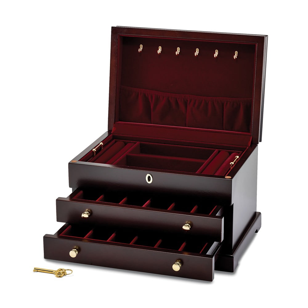 FB Jewels Mahogany Matte Finish Poplar Veneer 2-drawer Jewelry Box