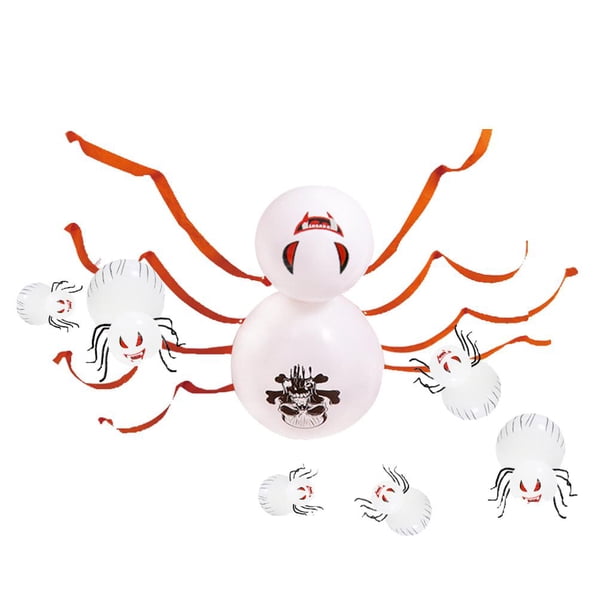 Globos de araña de Halloween con cinta decorativa para fiesta temática de mascarada en casa blanco