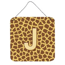 Caroline's Treasures Letter J Initial with Monogram-Giraffe Aluminum Metal Wall or Door Hanging Prints, 6 x 6", Multicolor