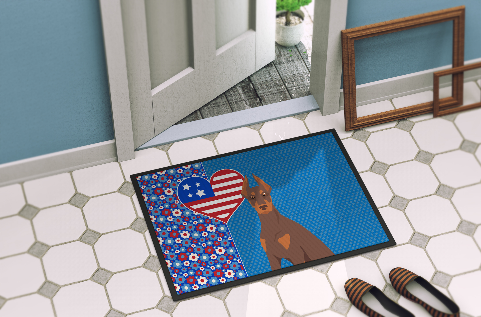 Red and Tan Doberman Pinscher Indoor or Outdoor Mat 24x36 36 in x 24 in