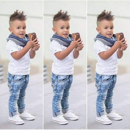 New 2pcs Toddler Kids Baby Boy Infant T-shirt Top+Jeans Pants Clothes Outfit Set