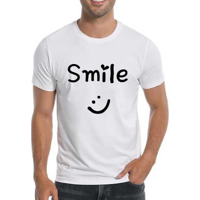Summer T-Shirt 100% Cotton 180g - Smile Print Casual Loose Fit Round Neck Short Sleeve Tee for Daily Wear & Travel, Black & White, Travel Clothing | Graphic Tee | Breathable Fabric