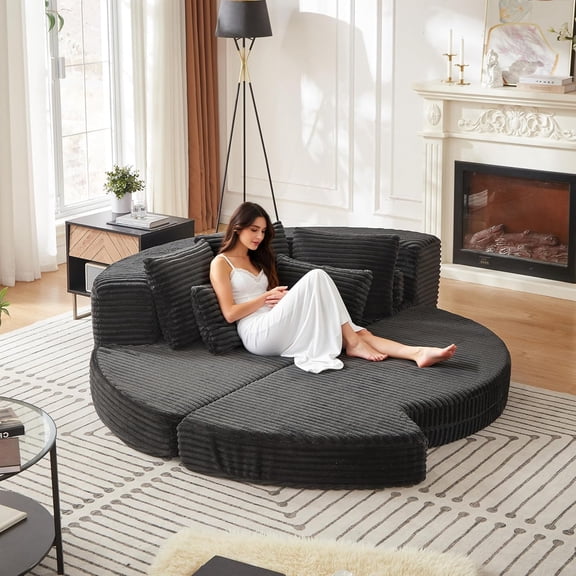 YWEN 78.5" Sofa Chaise Lounge Chair Indoor, Oversized Boneless Cloud Couch Bed with Pillows, Corduroy Convertible Futon Sleeper Lounge Reading Chair for Living Room Bedroom ( Left Facing)