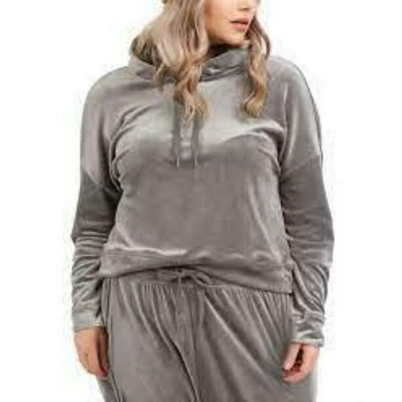 Black Tape Trendy Plus Size Drop Shoulder Hoodie Grey Velvet 0X