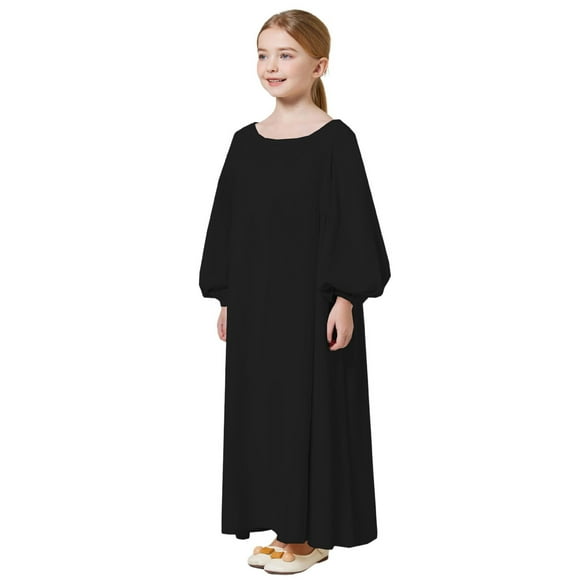 FhsagQ Dress for Girls Kids Girls Adorable Abaya Dresses Long Sleeve Slim Fit Casual Prayer Robe Dress Easter Dresses for Girls 5-6 Years Girls' Dresses Size 14 Black 5-6 Years