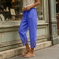 thumbnail image 5 of ZQUUVOU Linen Capri Pants for Women Drawstring Waist Cotton Blend Hollow Out Hem Ankle Length Casual Boho Cropped Trousers Purple, 5 of 5