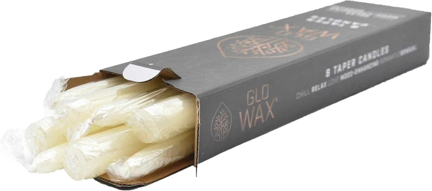 Glo Wax 12" Ivory Dripless Taper Candles, Unscented Paraffin Wax with Cotton Wicks, 8-Pack