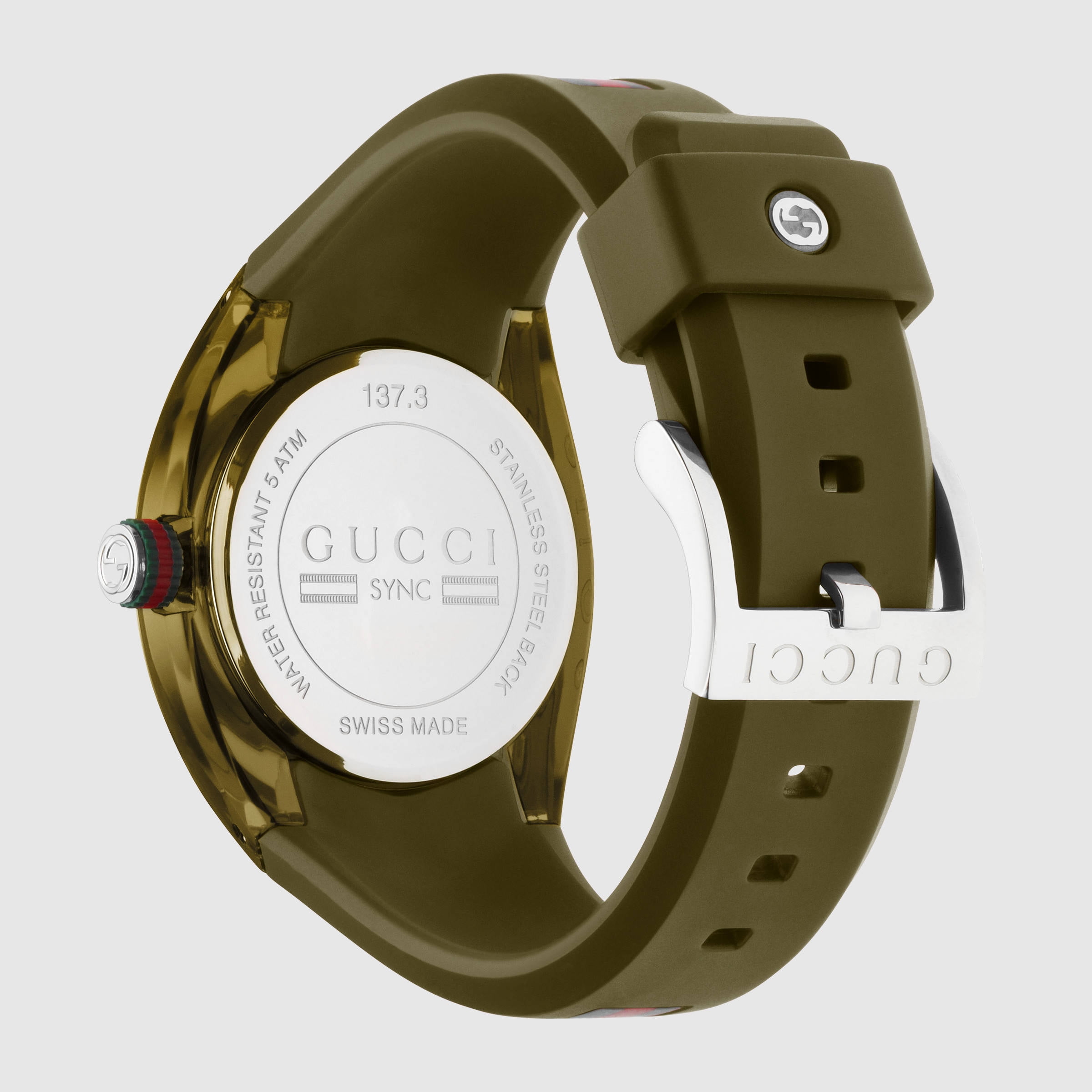 gucci unisex black swiss sync gucci striped rubber strap watch