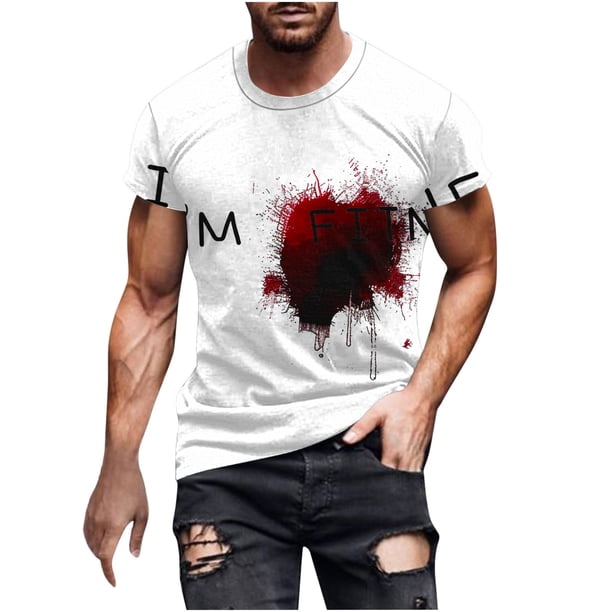 Camisetas de Manga Larga para Hombres Imprimir Casual Cuello Redondo Camiseta de Manga Corta, Camisetas de Manga Larga para Hombres Algodón