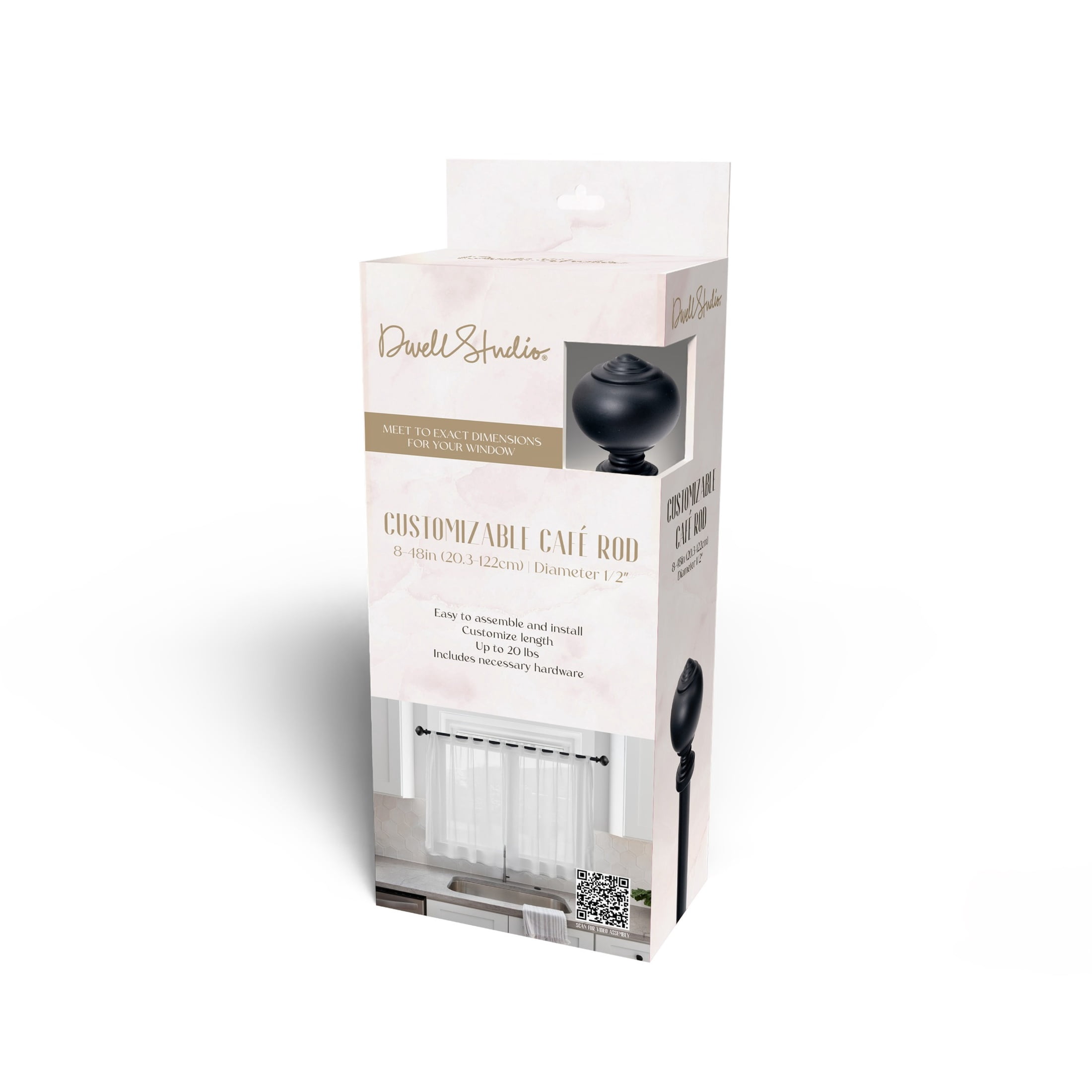 Dwell Studio, Cutomizable Café Rods, 1/2" Iron Material, 8 inch-48 inch Kit, Matte Black