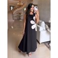 thumbnail image 6 of Women Casual Sleeveless Dresses Crewneck Patchwork Floral Midi Dress Black M, 6 of 8