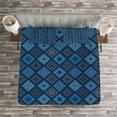 thumbnail image 3 of Ambesonne Blue Quilted Bedspread Set 3 Pcs, Detailed Squares, Queen Size, Turquoise Navy Blue, 3 of 3
