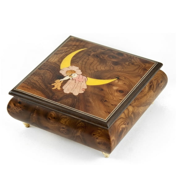 Nostalgic 30 Note Wood Tone Child on Moon Sleeping with the Stars Music Box - Let It Be