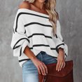 thumbnail image 2 of Camisa de rayas, blusa para mujer, jersey con mangas abullonadas, jersey con hombros descubiertos, experiencia incomparable, 2 of 6