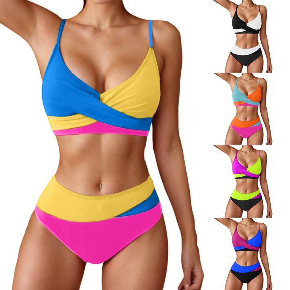 YHAJDS Womens Swimsuits Summer Color Bikini Set 2 Piece Bathing suit