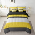 thumbnail image 2 of Erosebridal Yellow Stripes Bedding Queen Size,Geometric Lines Comforter Sets with Sheets,Geometric Theme Bedding Sets Queen Size,Ultra Soft Abstract Room Decor,Reversible,7 Pieces, 2 of 6