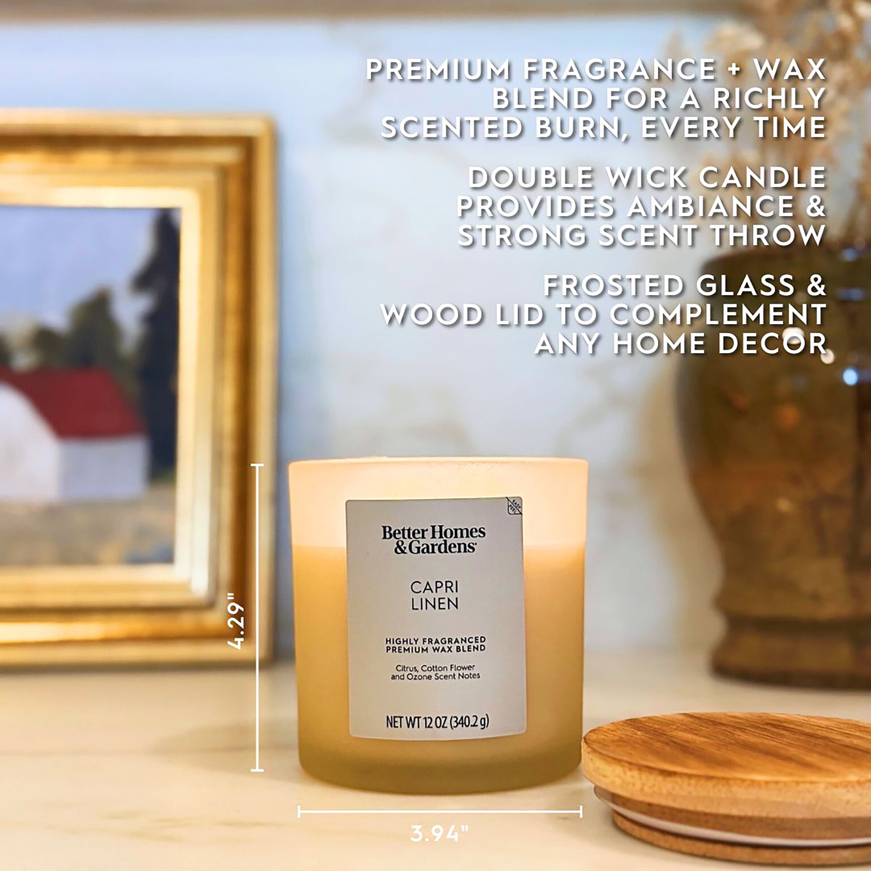 Better Homes & Gardens Capri Linen Scented 2-Wick Frosted Jar Candle 12oz.