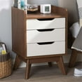 thumbnail image 2 of Baxton Studio Brighton Mid-Century Modern White and Walnut Wood 3-Drawer Storage Nightstand, 2 of 8