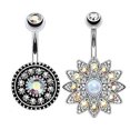 thumbnail image 1 of 2Pcs/Set Floral Women Artificial Opal Barbell Belly Button Ring Navel Piercing, 1 of 6