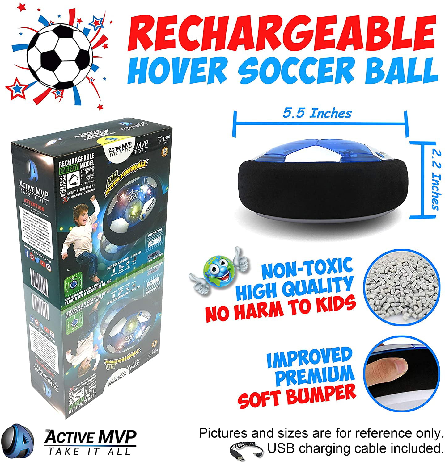 Rechargeable Hover Ball Football with Soft Foam Bumpers Hover Floating Soccer with Colourful flicker Led lights Gift for Boys Indoor Outdoor Games Age 3+ Leynatic Kids Toys Air Power Football
