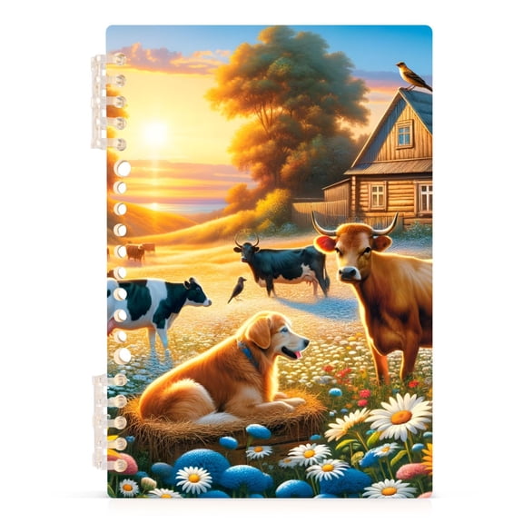 Animals on Wild Field with Sunset Spiral Journal Notebook College Ruled Notebook 8.3" x 5.7" A5 Lined Thick Paper Page
