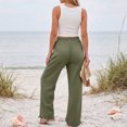 thumbnail image 5 of Wide Leg Linen Pants for Women Casual Drawstring Palazzo Pants Summer Vacation Beach Flowy Trousers with Pockets, XL, 5 of 7