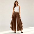 thumbnail image 5 of Women's High-Waisted Chiffon Palazzo Pants with Gold Trim - Tiered Ruffle Wide Leg Trousers, Flowy Boho Culottes for Summer Coffee M, 5 of 5
