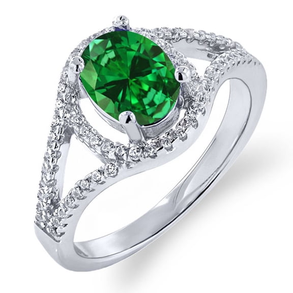 Gem Stone King 2.81 Ct Oval Green Simulated Emerald 925 Sterling Silver Ring (Size 5)