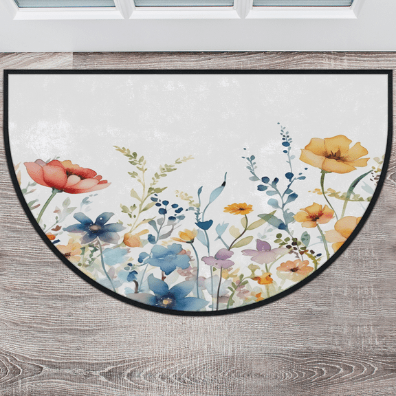 CURLYOOT Wildflower Half Round Door Mat 40'' x 63'', Indoor Outdoor Entrance Rug, Semi Circular Area Rug, Non Slip Washable Absorbent Doormat, Laundry Room Rug