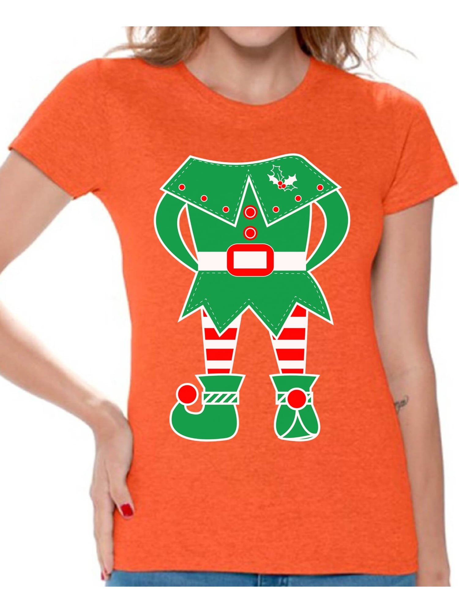 Womens Christmas Cap Sleeve Santa Elf Hat Candy Ladies Xmas Stretchy T Shirt