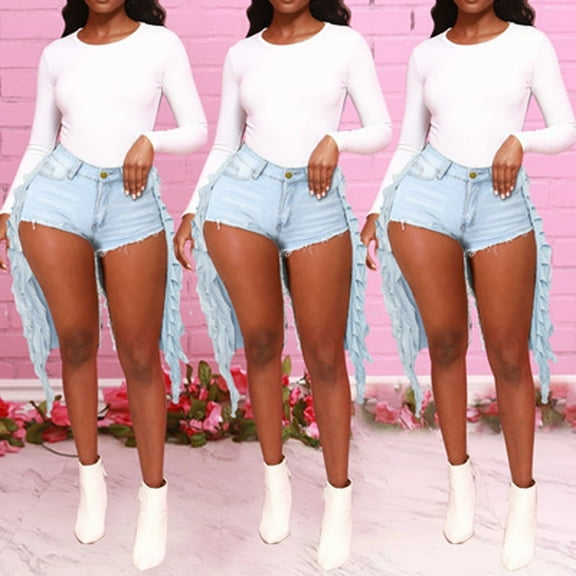 HaoXianJian Women's Jean Shorts Casual HIght Waist Stretch Denim Shorts Cutout, Hot Pants Cut Off Ripped Nightclub Beach Shorts Party Clubwear Hot Pants