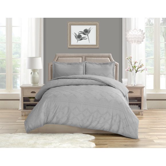 Swift Home Diamond Textured Soft Touch Duvet Cover Set, All Season Bedding with Zipper Closure, Includes Pillow Shams, Full/Queen, Light Gray