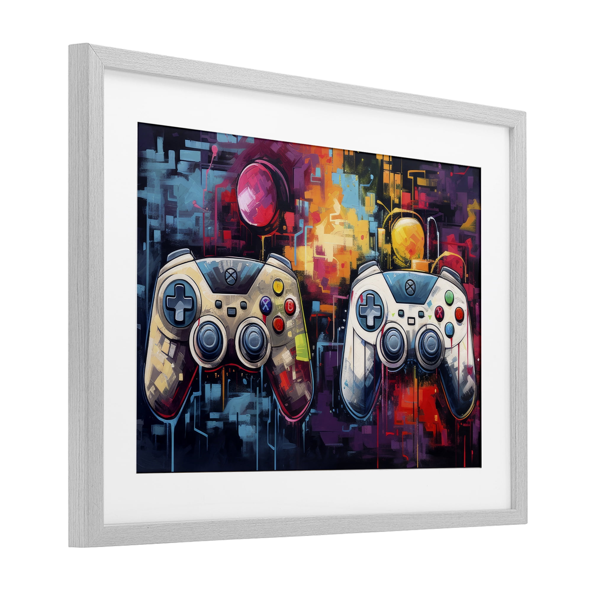 Stupell Industries Double Controller Modern Gamer Gray Framed Print Under Glass, design by Lazar Studio