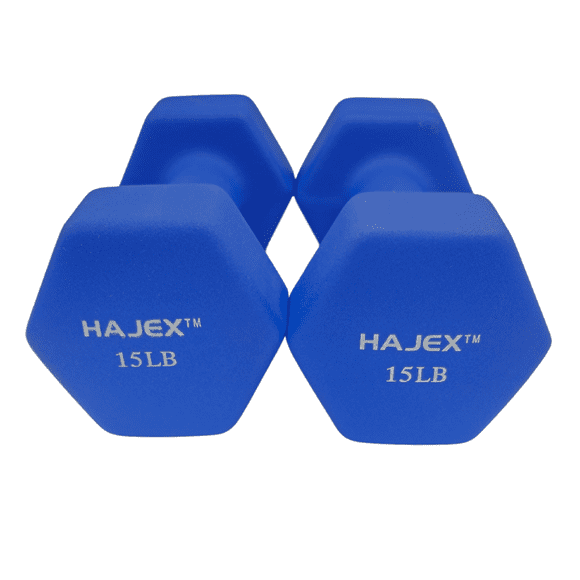 HAJEX Neoprene Coated HEX Dumbbells - 2, 3, 4, 5, 8, 10, 12, 15 LB in Pairs, BLUE Color