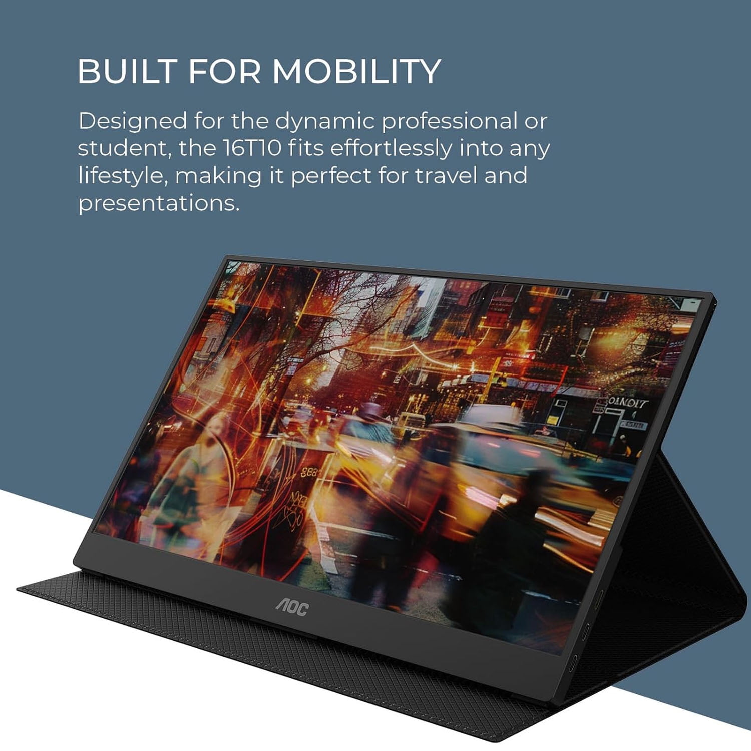 Restored AOC 16T10 Portable Monitor 15.6 Inch FHD 1920x1080, IPS Panel, USB Type C x2,Mini HDMI x1, Smart Cover Included (Refurbished)