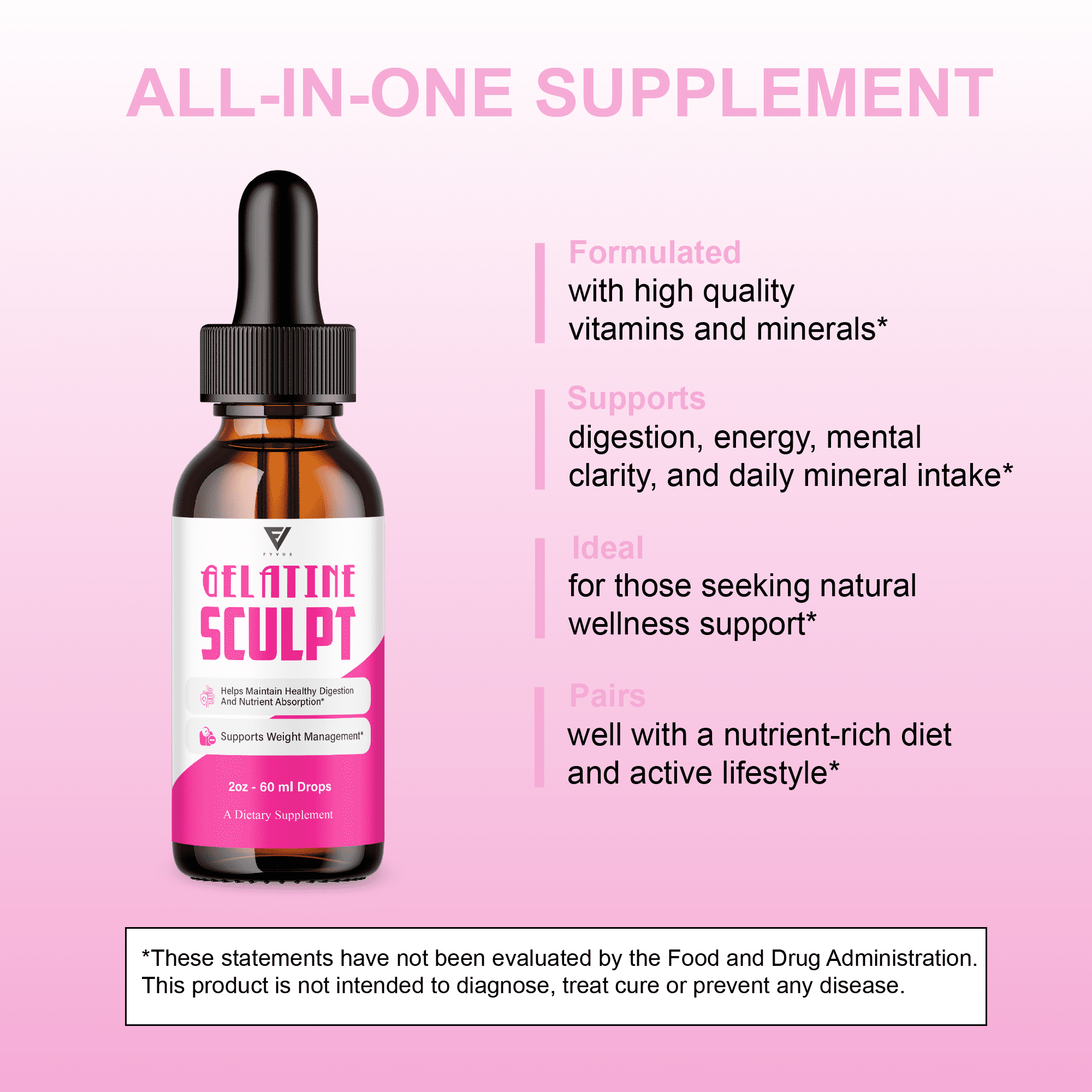 (5 Pack) Gelatine Sculpt Weight Management Support Liquid Drop Supplement (10oz)