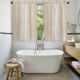 thumbnail image 2 of Cream Wooden Bathroom Window Curtain, Farmhouse Brown Vintage Distressed Light Filtering Coffee Kitchen Curtains, Bedroom Living Room Curtains 2 Panel 84"x45", 2 of 8