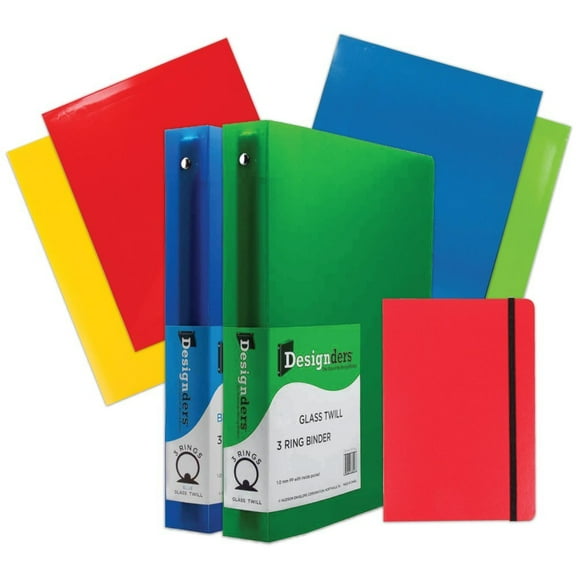 JAM School Assortment, Red, 7/Pack, 4 Glossy Folders, 2 1.5 Inch Binders & 1 Red Journal