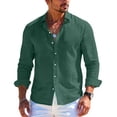 thumbnail image 6 of Men's Long Sleeve Linen Shirt Turn Down Collar Business Casual Regular Fit for Spring Fall Office Wear,Army Green,L, 6 of 6