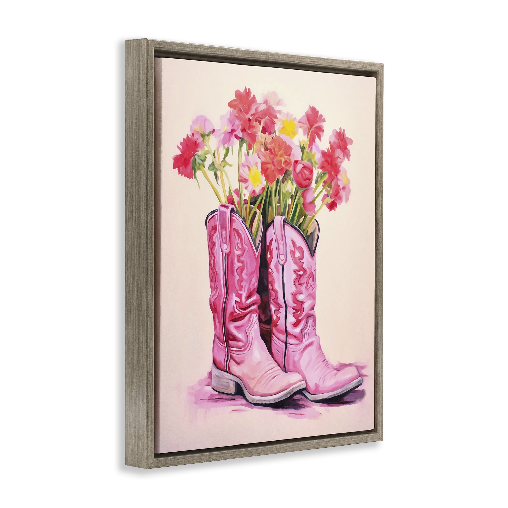 Stupell Industries Pastel Western Whimsy Botanical & Floral Painting Brown Floater Framed Canvas Art Print Wall Art, 25 x 31